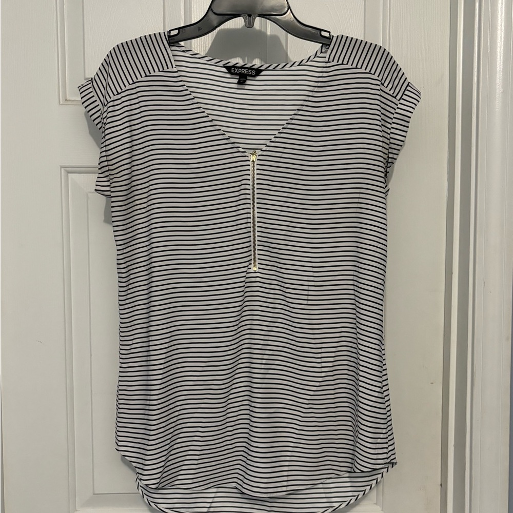 Black and white short sleeve blouse by express